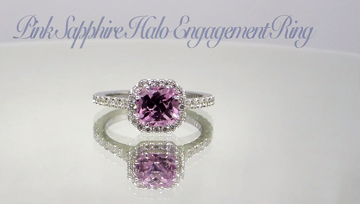 Pink Sapphire Halo Engagement Ring