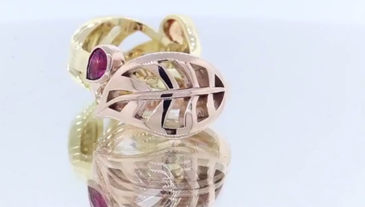 Custom Leaf and Gemstone Rings