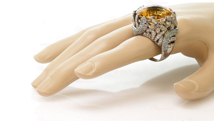 Custom Citrine and Diamond Snake Ring