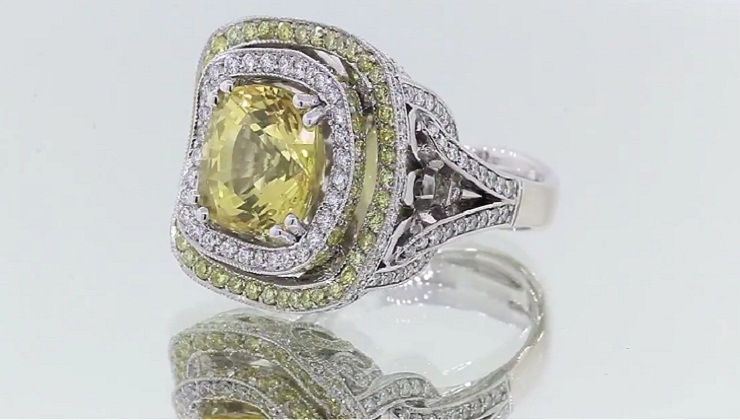 Magnificent Yellow Sapphire and Diamond Custom Ring