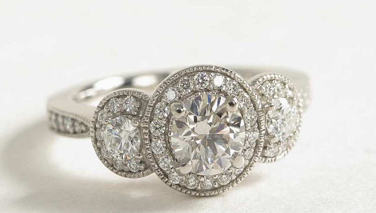 Custom Three Halo Diamond Engagement Ring