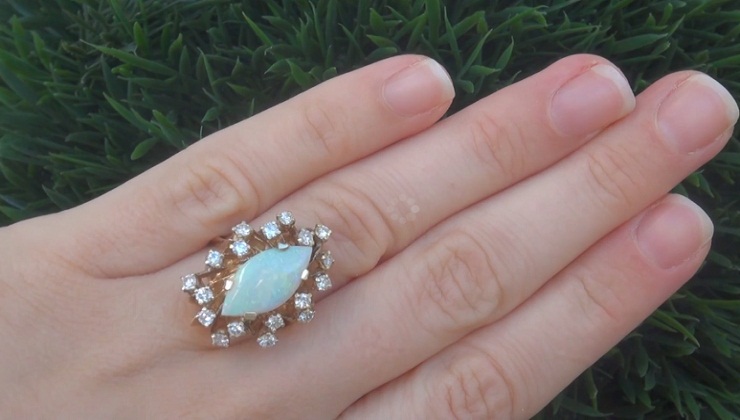 Natural Australian Opal & Diamond Ring