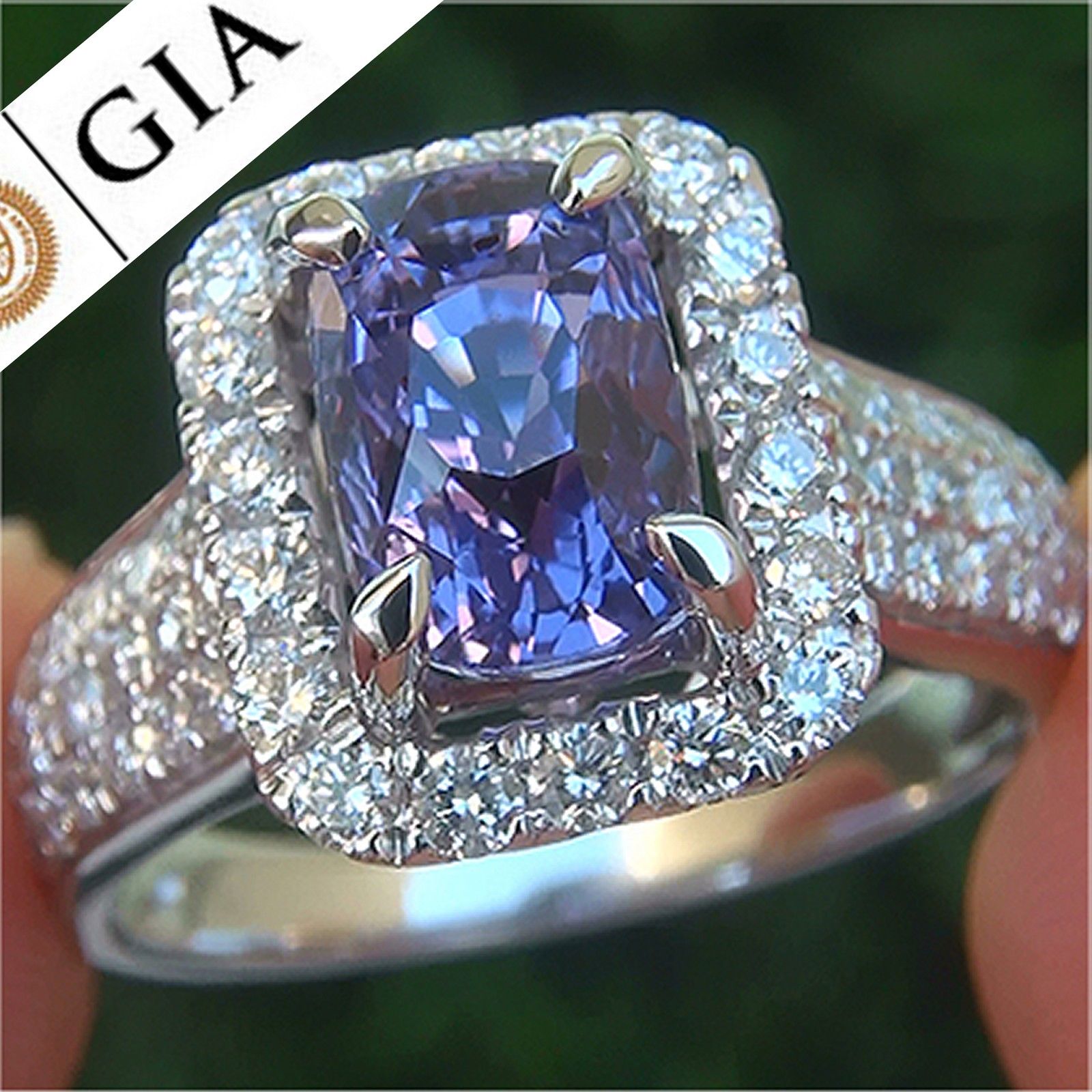 GIA Certified Natural Color Change Sapphire & Diamond Cocktail Ring